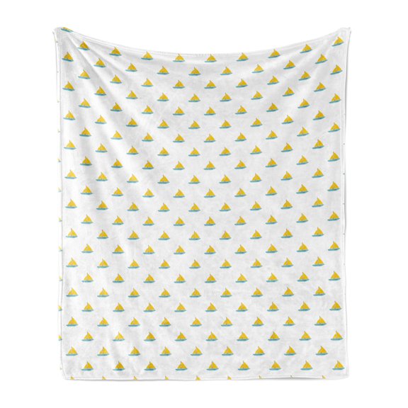 Sailboat Soft Flannel Fleece Throw Blanket, Modern Design Simplistic Style Sailing Boat with Egg Yolk Canvas Sails, Cozy Plush for Indoor and Outdoor Use, 50" x 60", Seafoam and Yellow, by Ambesonne
