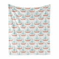thumbnail image 1 of Sailboat Soft Flannel Fleece Throw Blanket, Nautical Illustration of Watercolored Marine Theme Toy Sailboats, Cozy Plush for Indoor and Outdoor Use, 50" x 60", Burnt Sienna Baby Blue, by Ambesonne, 1 of 6