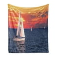 thumbnail image 1 of Sailboat Soft Flannel Fleece Throw Blanket, Sailboat Sailing on a Calm Evening Setting Sun Colored Sky Scenery, Cozy Plush for Indoor and Outdoor Use, 50" x 70", Dark Blue Orange White, by Ambesonne, 1 of 5