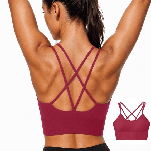 Cyglowse Sports Bra for Women V-Neck Strappy Criss Cross Yoga Bra Padded Medium Support Workout Gym Athletic Fitness Bras Deep Red 42