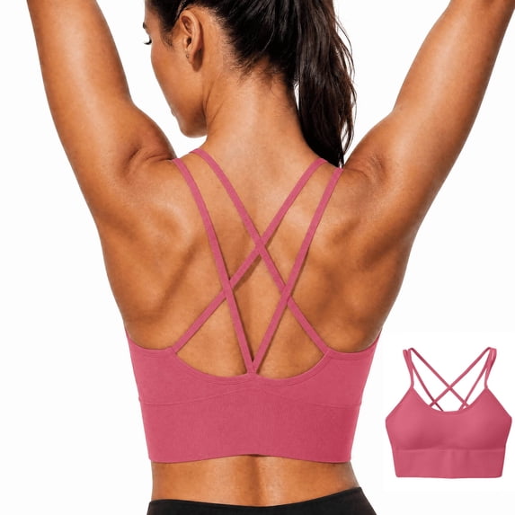 Cyglowse Sports Bra for Women V-Neck Strappy Criss Cross Yoga Bra Padded Medium Support Workout Gym Athletic Fitness Bras Watermelon Red 34