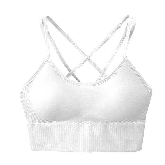 Sports Bra for Women V-Neck Strappy Criss Cross Yoga Bra Padded Medium Support Workout Gym Athletic Fitness Bras White 34