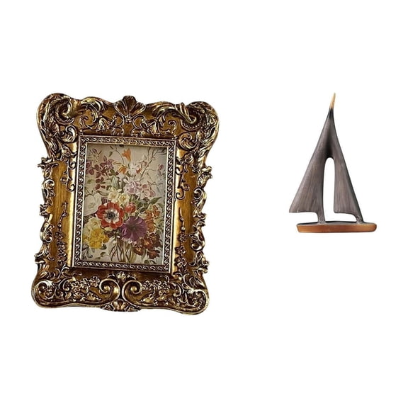 Sailboat Statue Photo Frame Sailing Boat Model Resin Construction for Living Room Dorm Display