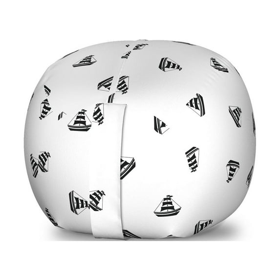 Sailboat Storage Toy Bag Chair, Black and White Upside down Random Alignment Mini Sailing Boat Pattern, Stuffed Animal Organizer Washable Bag, Small Size, Black and White, by Ambesonne