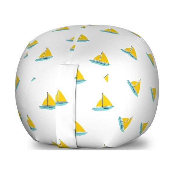 Sailboat Storage Toy Bag Chair, Modern Design Simplistic Style Sailing Boat with Egg Yolk Canvas Sails, Stuffed Animal Organizer Washable Bag, Large Size, Seafoam and Yellow, by Ambesonne