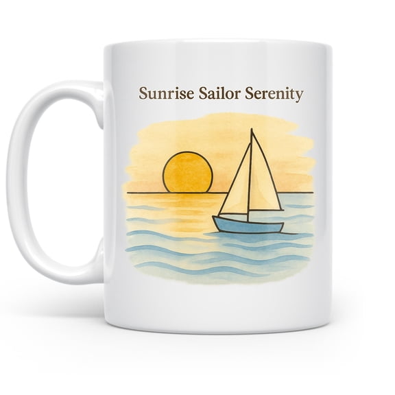 Sailboat Sunrise Calm 11 oz Coffee Mug - Mindful Morning Rituals White Ceramic Gift