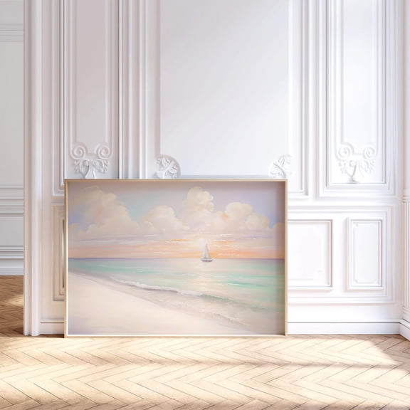 Sailboat Sunset Beach poster, Coastal Summer Wall Art, Beach House Decor, Beachy Wall Art Poster, Nautical Seascape, Unframed Paper Print