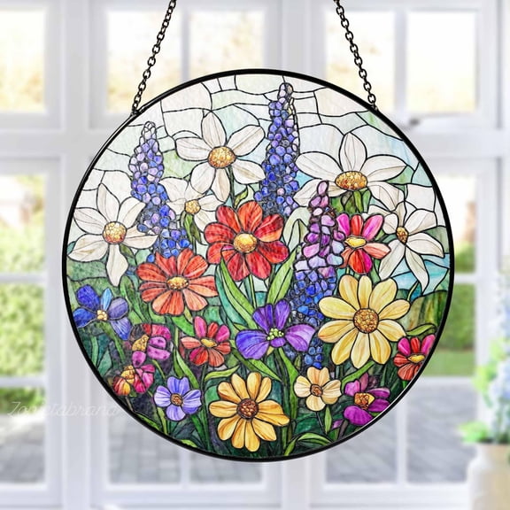 Sailboat Sunset Stained Glass Suncatcher Art Panel,Round Colorful Sky Waves,Nautical Beach Coastal Home Decor,Unique Window Hanging Gift