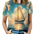 thumbnail image 1 of Sailboat T-Shirts Casual T-Shirt Short Sleeve Women Trendy Tshirt Beach Custom Tops, 1 of 5