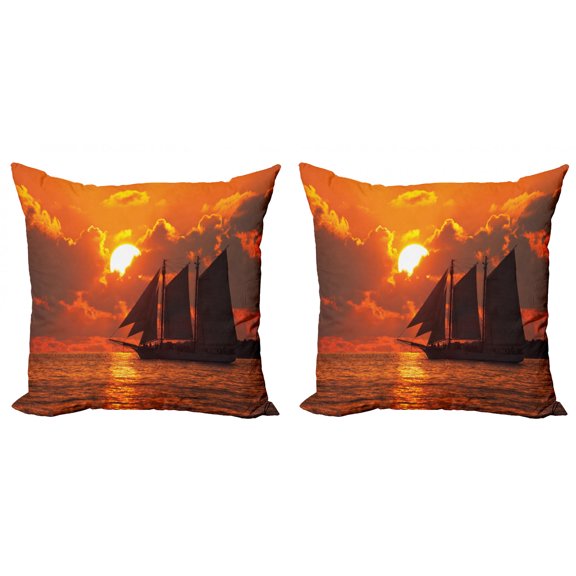 Ambesonne Tropical Throw Pillow Cover 2 Pack, Sunset in Key Florida, 16", Orange Dark Orange