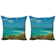 thumbnail image 1 of Ambesonne Ocean Throw Pillow Cover 2 Pack, Anchored Boats in Sea, 18", Teal Blue Green, 1 of 5