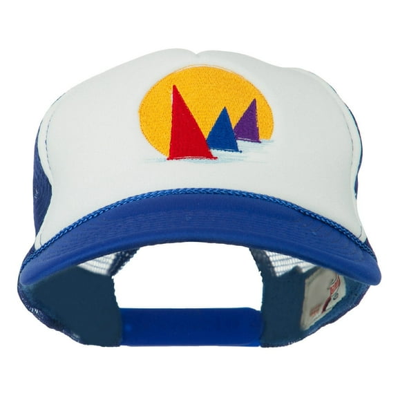 Sailboat Under Sun Embroidered Foam Mesh Back Cap - Royal White OSFM