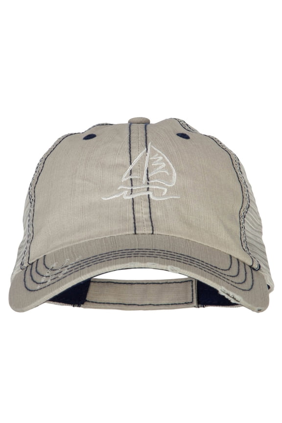 Sailboat Wave Embroidered Low Profile Mesh Cap - Putty OSFM