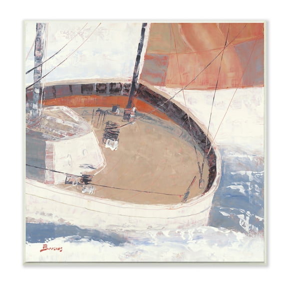 Sailboat Waves Ocean Sea Pink Blue Beach 12" x 12" Framed Painting Art Prints, by Stupell Home Décor