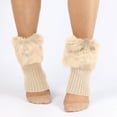 thumbnail image 1 of Women Faux Fur Trim Boot Cuff Socks Winter Knitted Furry Top Cover Leg Warmers Beige, 1 of 4