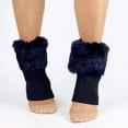 thumbnail image 1 of Sailboat Women Faux Fur Trim Boot Cuff Socks Winter Knitted Furry Top Cover Leg Warmers Dark Blue, 1 of 4