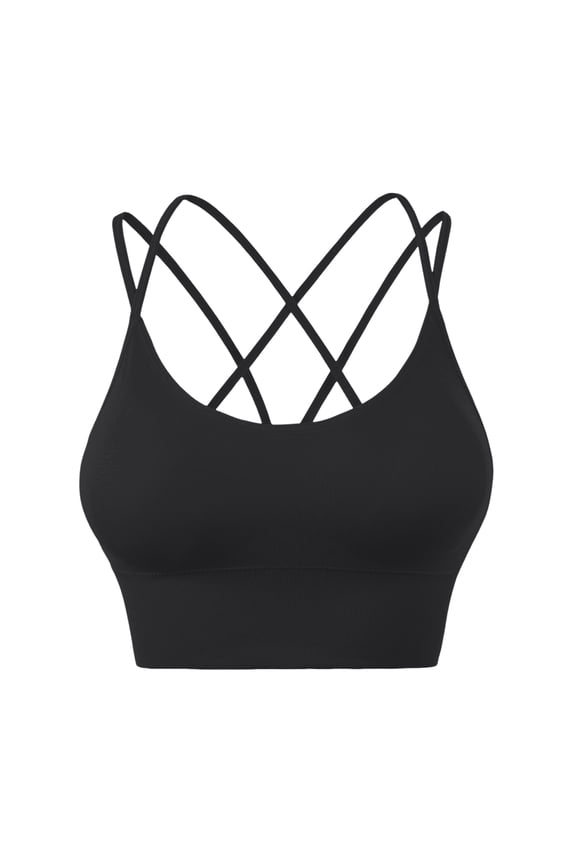 Women's Cross Back Sports Bra Padded Strappy Medium Support Yoga Bra for Workout Fitness Black 36
