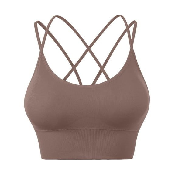 Sailboat Women's Cross Back Sports Bra Padded Strappy Medium Support Yoga Bra for Workout Fitness Light Brown 42