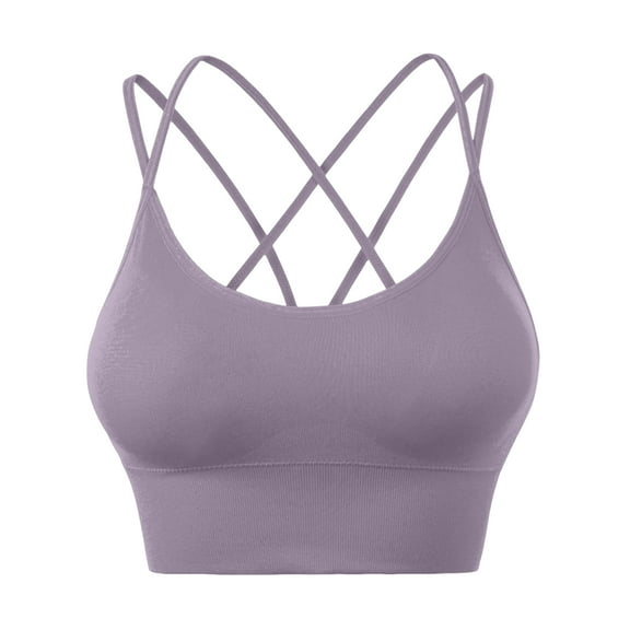 Women's Cross Back Sports Bra Padded Strappy Medium Support Yoga Bra for Workout Fitness Light Purple 42