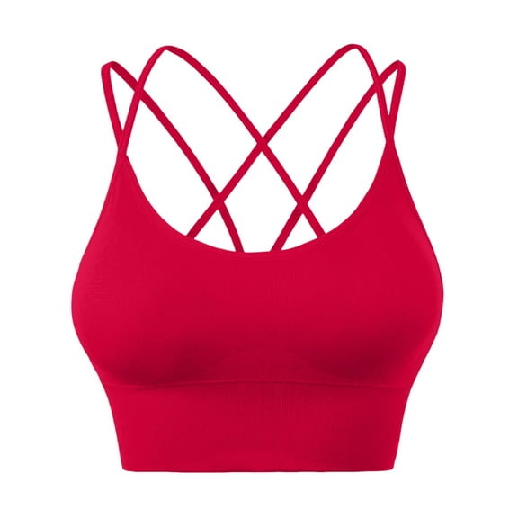 Women's Cross Back Sports Bra Padded Strappy Medium Support Yoga Bra for Workout Fitness Wine 36