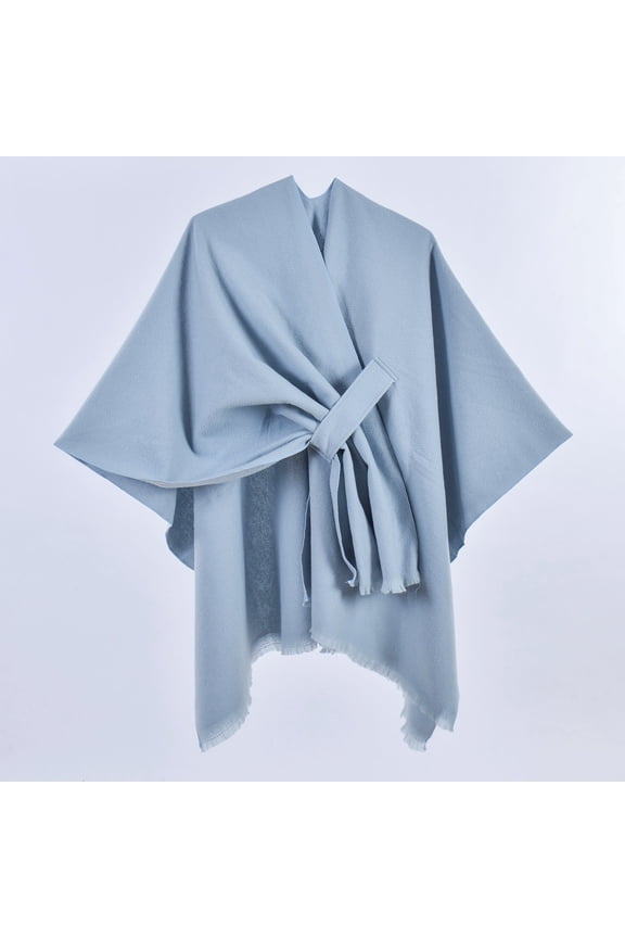 Women's Elegant Shawl Wraps Soft Open Front Poncho Sweater for Spring Fall Winter Light Blue One Size