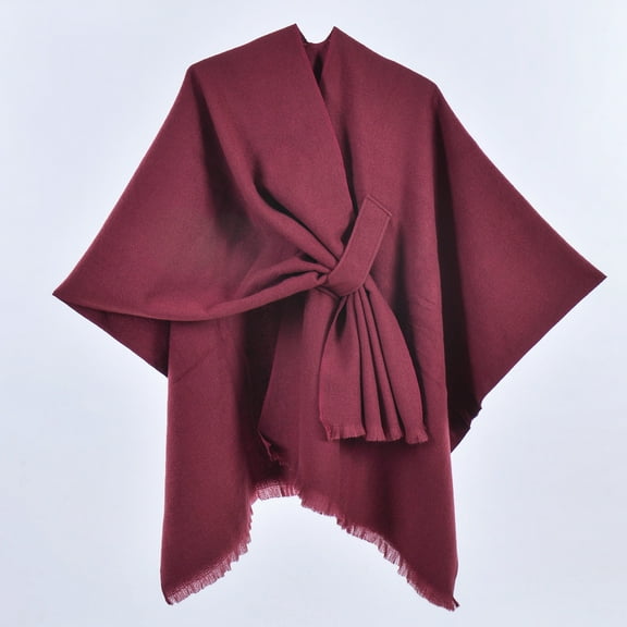 Women's Elegant Shawl Wraps Soft Open Front Poncho Sweater for Spring Fall Winter Wine One Size