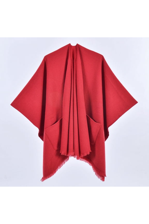 Women's Shawl Wrap Poncho Ruana Cape Cardigan Sweater Open Front for Travel Flight Cruise Red One Size