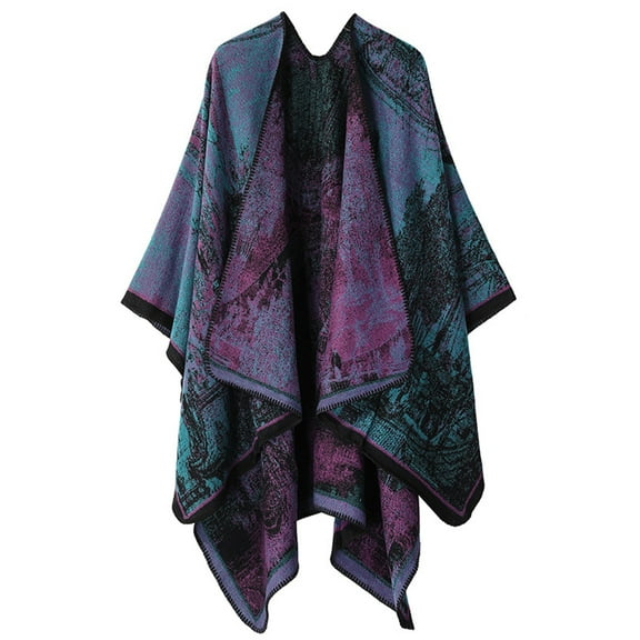 Sailboat Women's Warm Shawl Wrap Cape Winter Cardigan Sweaters Open Front Poncho Purple One Size