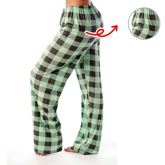 Cyglowse Womens Christmas Plaid Pajama Pants Gingham Wide Leg Matching Pj Pants Checkered Low Rise Drawstring Lounge Bottoms Green XL