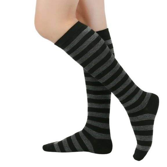 Womens Striped Knee High Socks Girls Funny Novelty Athletic Colorful Stripe Cute Stockings Tube Socks Dark Gray One Size