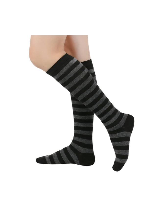 Womens Striped Knee High Socks Girls Funny Novelty Athletic Colorful Stripe Cute Stockings Tube Socks Dark Gray One Size