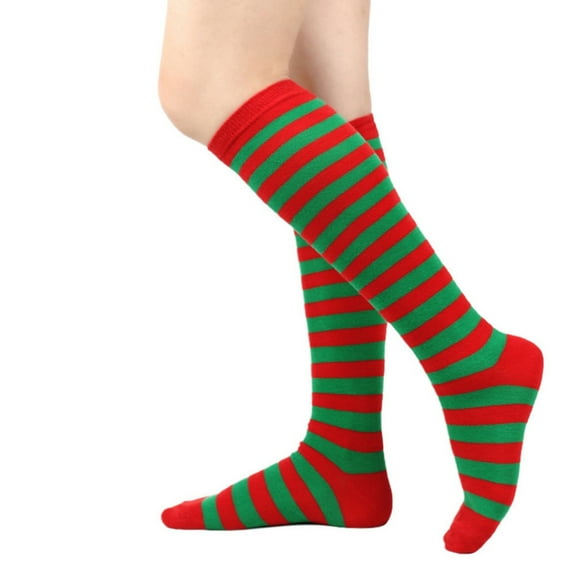 Womens Striped Knee High Socks Girls Funny Novelty Athletic Colorful Stripe Cute Stockings Tube Socks Dark Green One Size