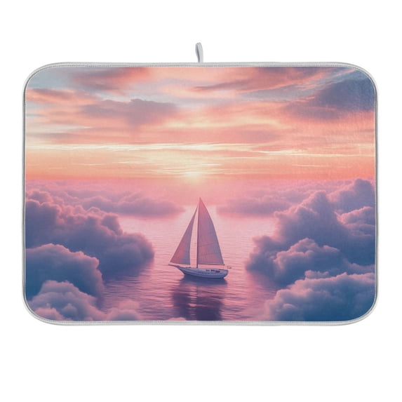 Sailboat above Clouds Dish Drying Mat 16x18 Absorbent Microfiber Draining Rack Pad for Kitchen Counter Sink