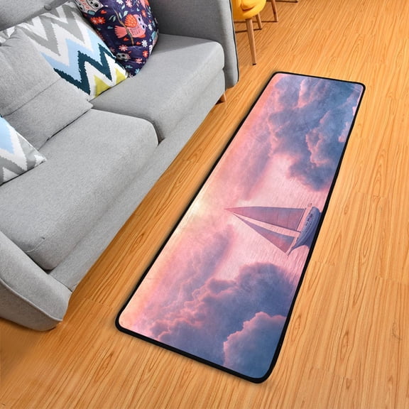 Sailboat above Clouds Hallway Runner Rug 2'X6' Non-Slip Washable Carpet Runner Kitchen Entryway Laundry Bedroom