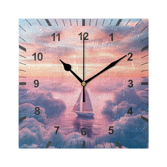 Sailboat above Clouds Wall Clock Battery Operated Silent Non-Ticking Bedroom Office Kitchen Home School Decor 7.8"(Black)