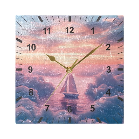 Sailboat above Clouds Wall Clock Battery Operated Silent Non-Ticking Bedroom Office Kitchen Home School Decor 7.8"(Gold)