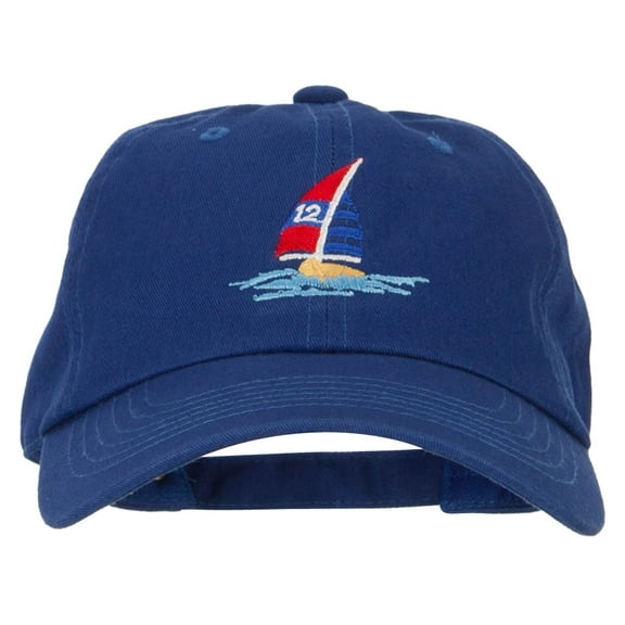 Sailboat and Ocean Embroidered Unstructured Cap - Royal OSFM