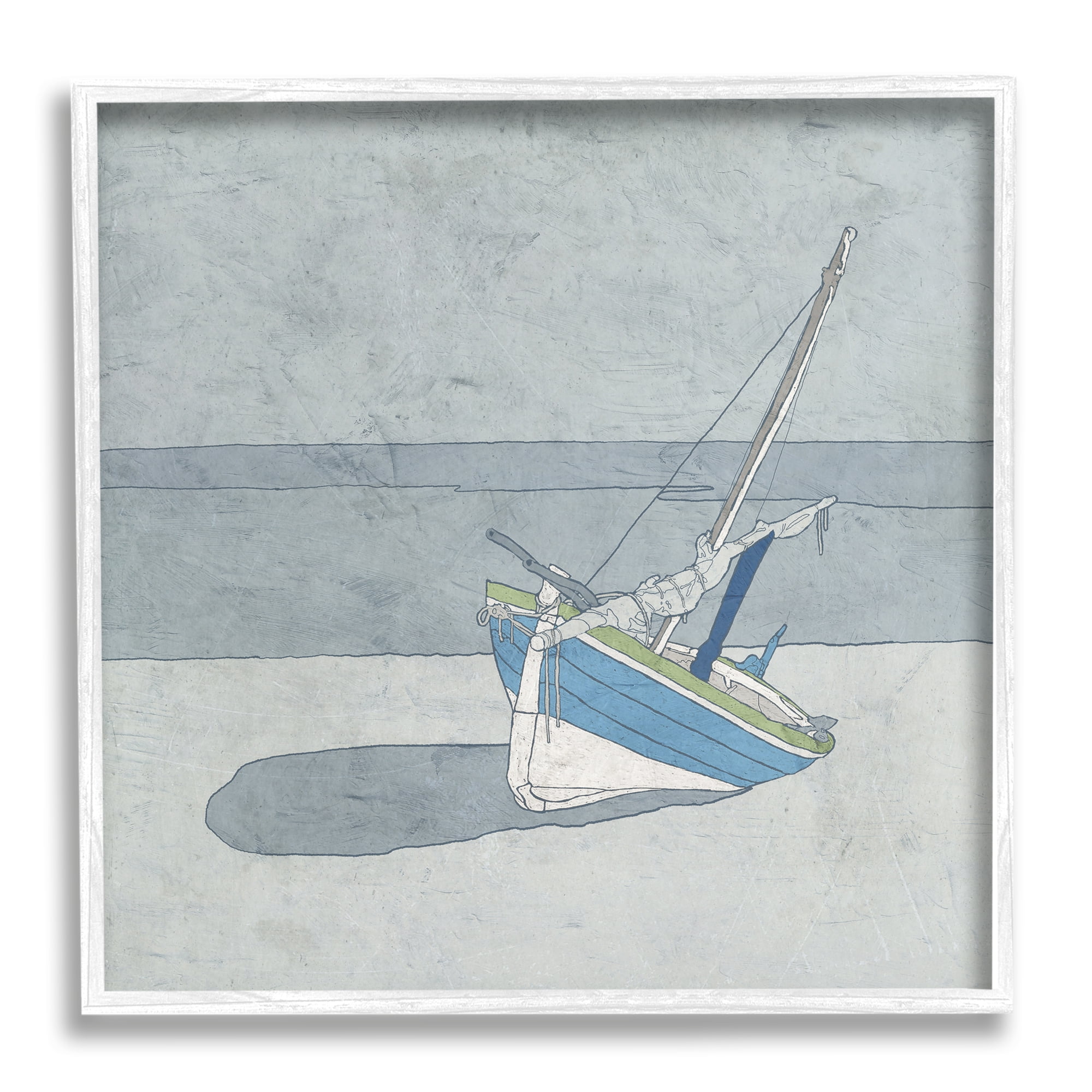 Sailboat at Beach Coast Muted Nautical Ship Transportation Framed Art Print Wall Art, 17x17