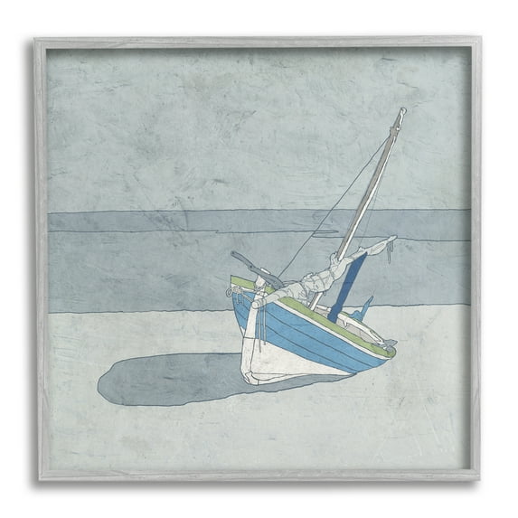 Sailboat at Beach Coast Muted Nautical Ship Transportation Framed Art Print Wall Art, 17x17