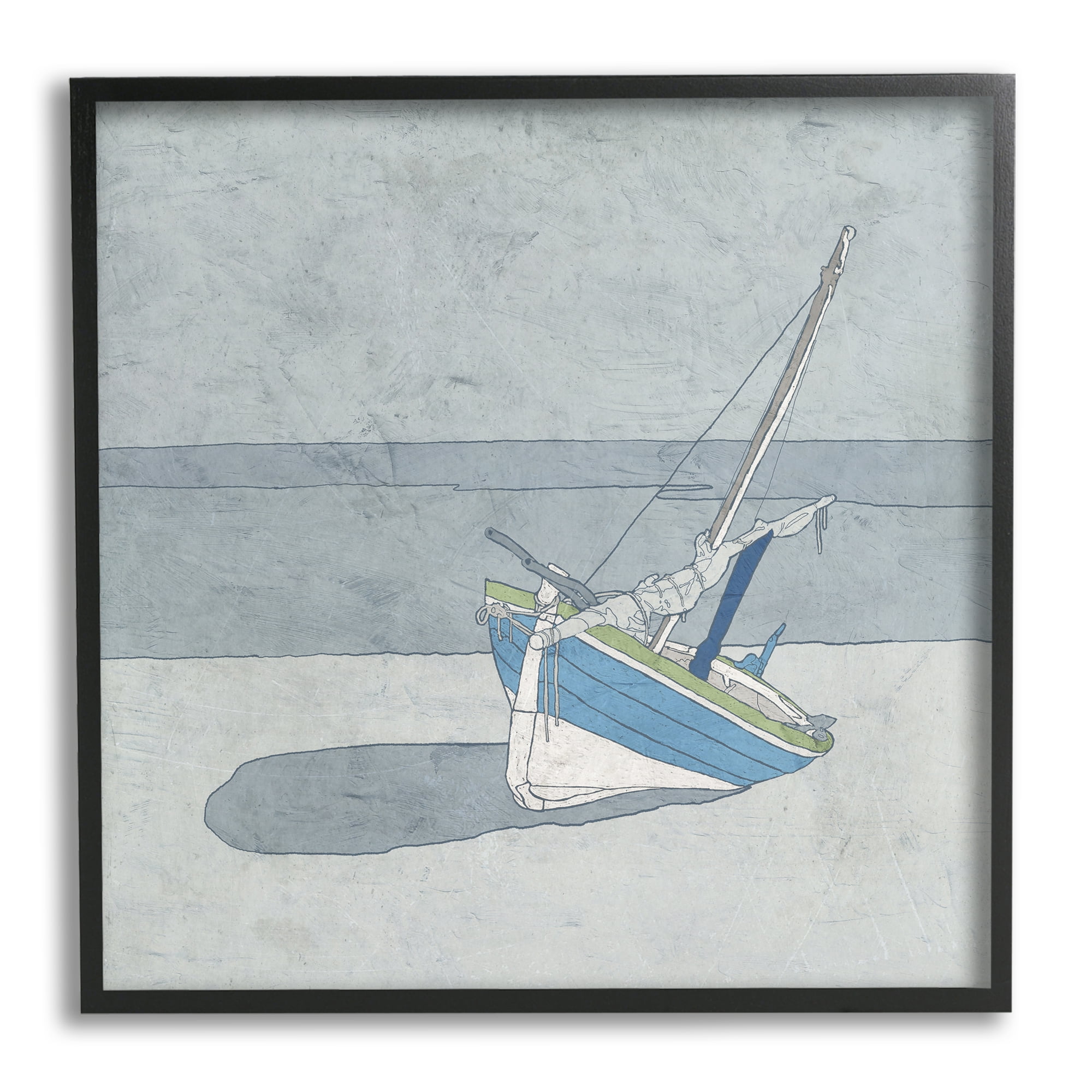 Sailboat at Beach Coast Muted Nautical Ship Transportation Framed Art Print Wall Art, 17x17