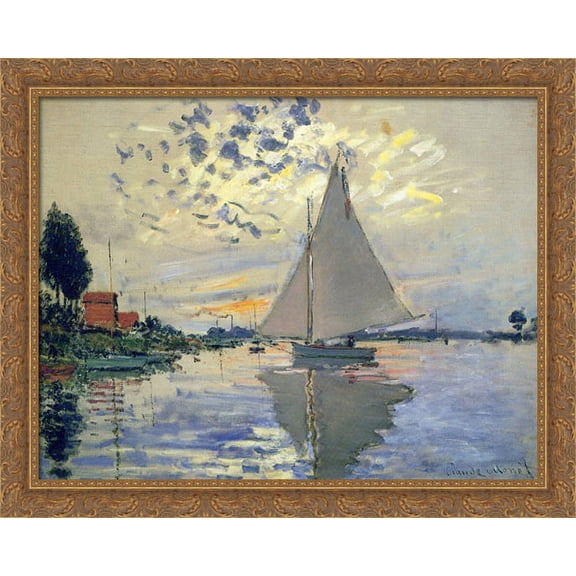 Sailboat at Le Petit-Gennevilliers 36x28 Large Gold Ornate Wood Framed Canvas Art by Claude Monet
