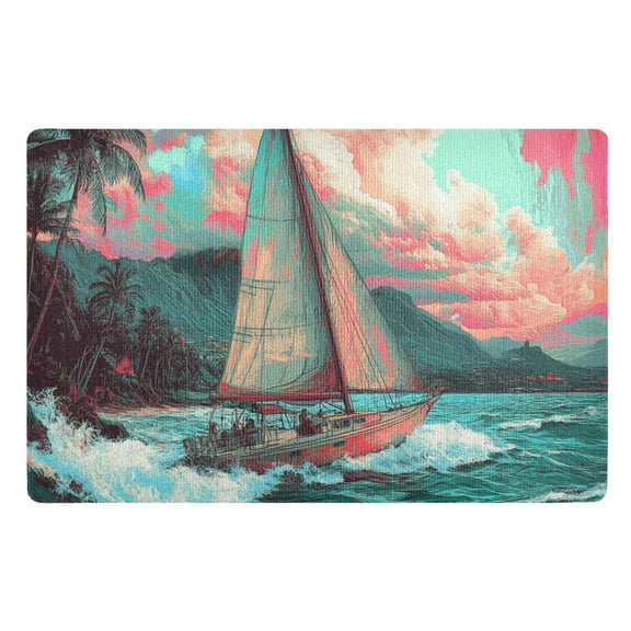 Sailboat at Sea Floor Door Mat Outdoor Indoor for Home Entrance Welcome Mats 32"x20"