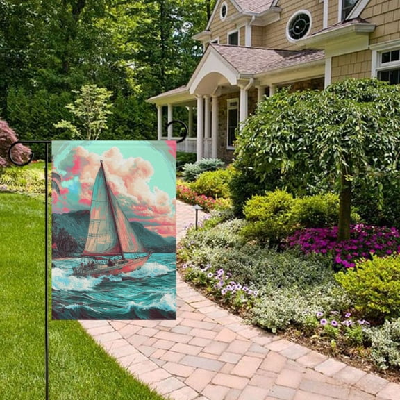 Sailboat at Sea Garden Flag 12x18 inch Double Sided Outside Yard Decorations for Home Outdoor