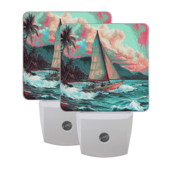 Sailboat at Sea LED Night Light with Smart Sensor Plug Into Wall Dusk to Dawn 2 packs