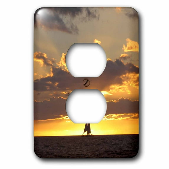 3dRose, Sailboat at Sunset Sailing boat ship with sails at sea Ocean yellow sailor sail nautical photography, 2 plug outlet cover