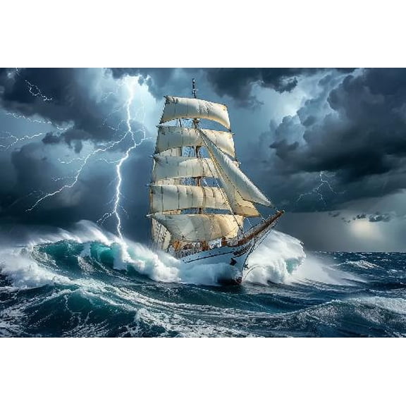 Sailboat in A Storm Puzzles for Adults 300 Pieces, Jigsaw Puzzle Challenging Educational Fun Family Activities Games Toys Gifts for Home Decor