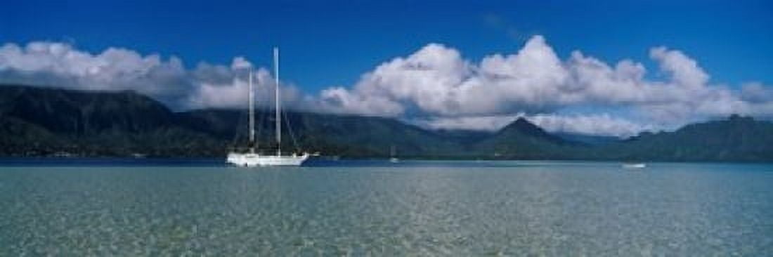 Sailboat in a bay Kaneohe Bay Oahu Hawaii USA Canvas Art - Panoramic Images (18 x 7)