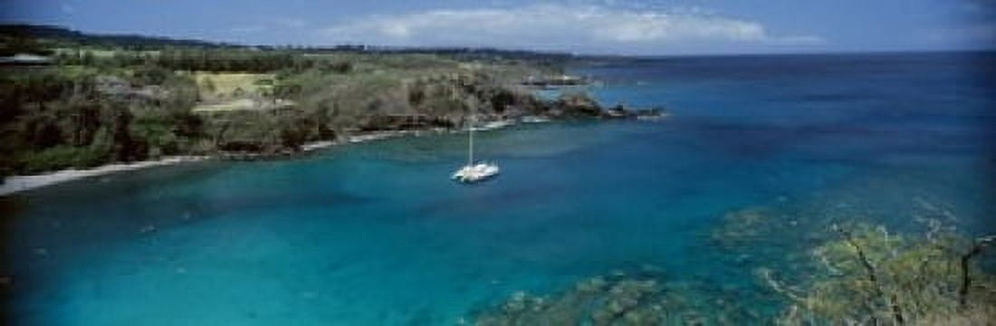 Sailboat in the bay Honolua Bay Maui Hawaii USA Canvas Art - Panoramic Images (18 x 6)