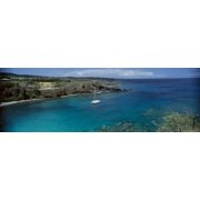 Sailboat in the bay Honolua Bay Maui Hawaii USA Canvas Art - Panoramic Images 18 x 6