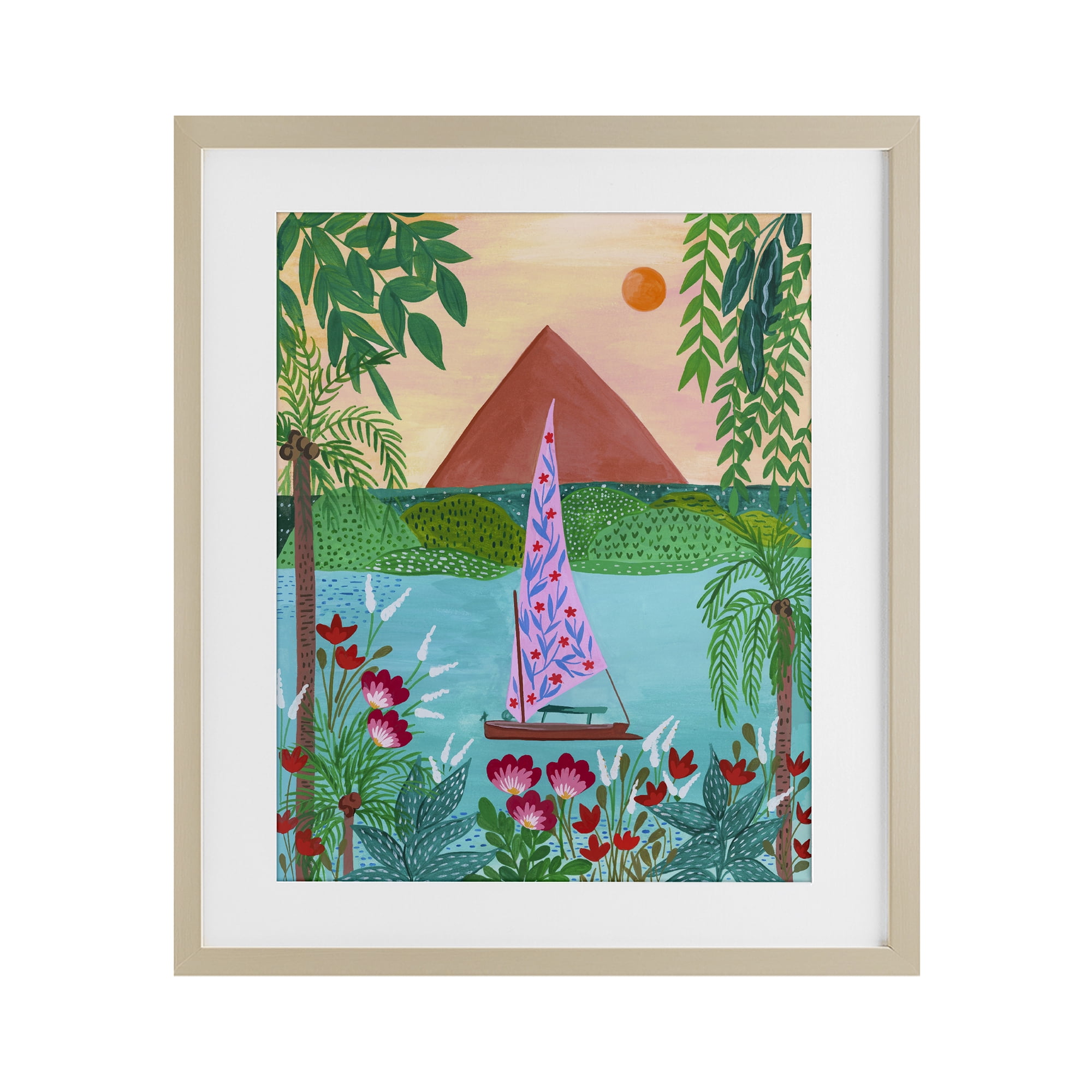 Sailboat on Egypt Nile Birch Framed Print Under Glass, design by Nabeela Rumi